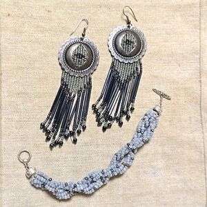 Vintage Silver Concho Beaded Earrings Sigrid Olsen Pearl Bracelet Set